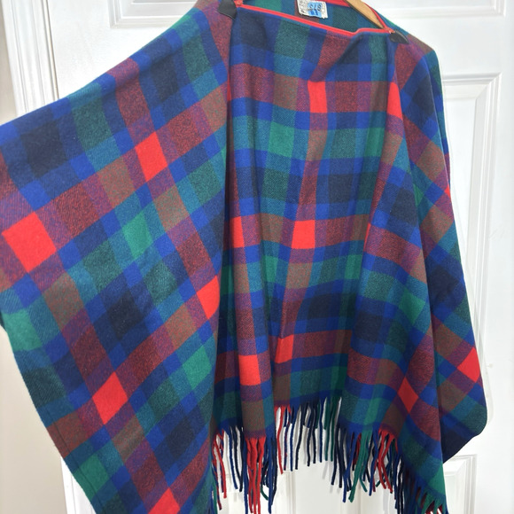 Vtg PENDLETON Womens Tartan Plaid Wool Zip Up Poncho Blanket Cape USA Knockabout - Picture 2 of 13